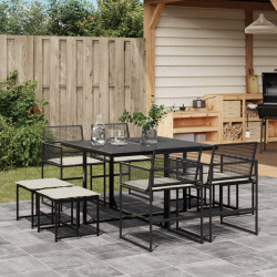9 Pcs conjunto de jantar p/ jardim c/ almofadões vime PE preto