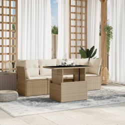 5 Pcs conjunto de sofás p/ jardim com almofadões vime PE bege