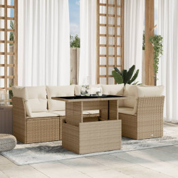 6 Pcs conjunto de sofás p/ jardim com almofadões vime PE bege