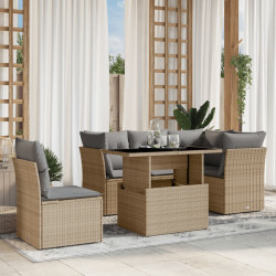 6 Pcs conjunto de sofás p/ jardim com almofadões vime PE bege
