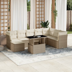 9 Pcs conjunto de sofás p/ jardim com almofadões vime PE bege