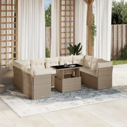 10 Pcs conjunto de sofás p/ jardim com almofadões vime PE bege