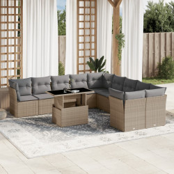 11 Pcs conjunto sofás de jardim c/ almofadões vime PE bege