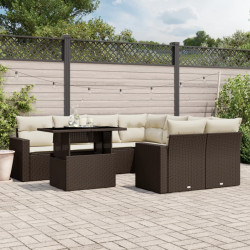 9 Pcs conjunto sofás p/ jardim c/ almofadões vime PE castanho