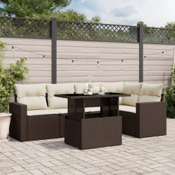 6 Pcs conjunto de sofás jardim c/ almofadões vime PE castanho