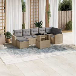 8 Pcs conjunto de sofás p/ jardim com almofadões vime PE bege