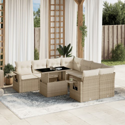 9 Pcs conjunto de sofás p/ jardim com almofadões vime PE bege