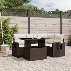 5 Pcs conjunto sofás p/ jardim c/ almofadões vime PE castanho