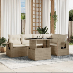 6 Pcs conjunto de sofás p/ jardim com almofadões vime PE bege