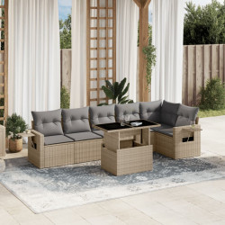 7 Pcs conjunto de sofás p/ jardim com almofadões vime PE bege