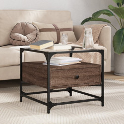 Mesa de centro c/ topo vidro 50x50x45 cm carvalho castanho aço