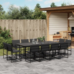 13 Pcs conj. de jantar p/ jardim c/ almofadões textilene preto