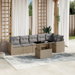 7 Pcs conjunto de sofás p/ jardim com almofadões vime PE bege
