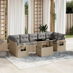 8 Pcs conjunto de sofás p/ jardim com almofadões vime PE bege