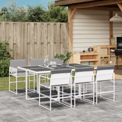 7 Pcs conj. de jantar p/ jardim c/ almofadões textilene branco