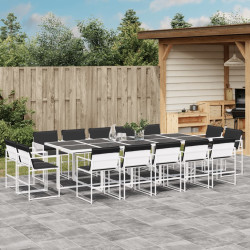 15 Pcs conj. de jantar p/ jardim c/ almofadões textilene branco