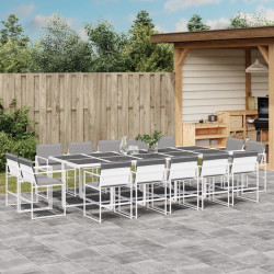 15 Pcs conj. de jantar p/ jardim c/ almofadões textilene branco