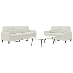 2 Pcs conjunto de sofás com almofadões veludo cor creme