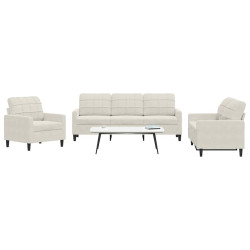 3 Pcs conjunto de sofás com almofadões veludo cor creme