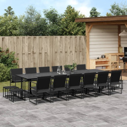 17 Pcs conjunto de jantar para jardim textilene preto