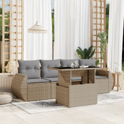 5 Pcs conjunto de sofás p/ jardim com almofadões vime PE bege