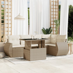 6 Pcs conjunto de sofás p/ jardim com almofadões vime PE bege