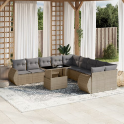11 Pcs conjunto sofás de jardim c/ almofadões vime PE bege