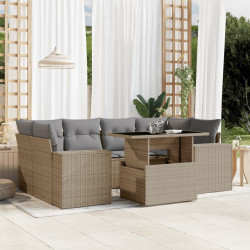 7 Pcs conjunto de sofás p/ jardim com almofadões vime PE bege