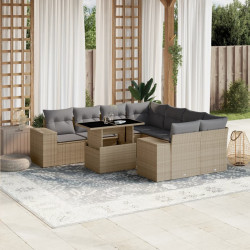 9 Pcs conjunto de sofás p/ jardim com almofadões vime PE bege