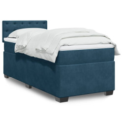 Cama com molas/colchão 90x190 cm veludo azul-escuro