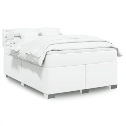 Cama com molas/colchão 140x200 cm couro artificial branco