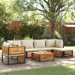 7 Pcs conjunto sofás jardim c/almofadões madeira maciça acácia