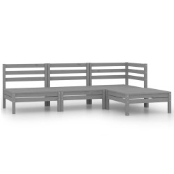 4 Pcs conjunto lounge de jardim pinho maciço cinzento