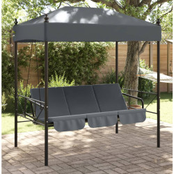 Banco baloiço para jardim com toldo aço cinzento-escuro