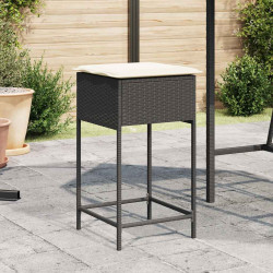 Bancos de bar com almofadões para jardim 2 pcs vime PE preto
