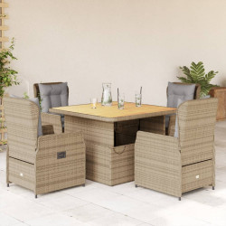 5 Pcs conjunto de jantar p/ jardim com almofadões vime PE bege