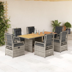 7 Pcs conjunto de jantar p/ jardim c/ almofadões vime PE cinza