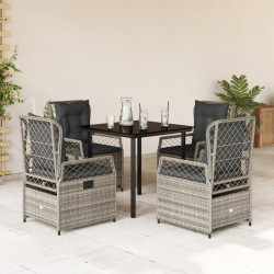 5 Pcs conjunto de jantar p/ jardim c/ almofadões vime PE cinza