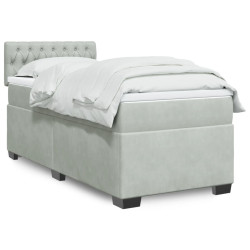 Cama com molas/colchão 90x190 cm veludo cinza-claro
