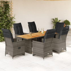 7 Pcs conjunto bistrô de jardim c/ almofadões vime PE cinza