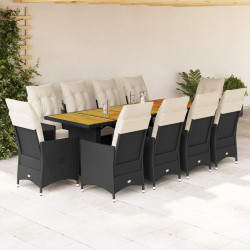 11 Pcs conjunto de bistrô p/ jardim c/ almofadões vime PE preto