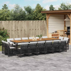 17 Pcs conjunto de jantar p/ jardim c/ almofadões vime PE preto