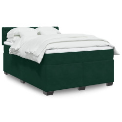 Cama com molas/colchão 140x200 cm veludo verde-escuro