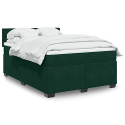 Cama com molas/colchão 140x200 cm veludo verde-escuro