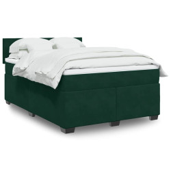 Cama com molas/colchão 160x200 cm veludo verde-escuro