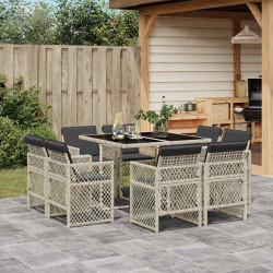 9 Pcs conjunto de jantar p/ jardim c/ almofadões cinzento claro