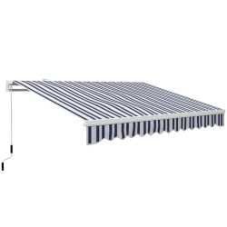 Toldo Manual Retrátil 395x245 cm Ângulo Ajustável Braço Articulado Anti-UV e Impermeável Montagem na Parede Azul e Branco