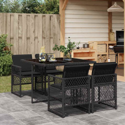 5 Pcs conjunto de jantar p/ jardim c/ almofadões vime PE preto