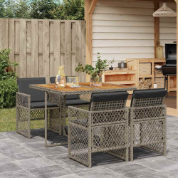 5 Pcs conjunto de jantar p/ jardim c/ almofadões vime PE cinza