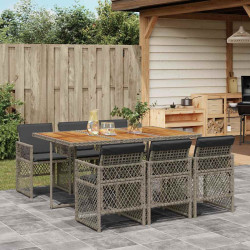 7 Pcs conjunto de jantar p/ jardim c/ almofadões vime PE cinza